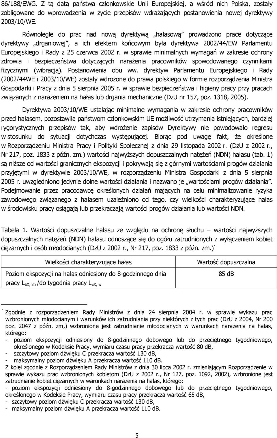 w sprawie minimalnych wymagań w zakresie ochrony zdrowia i bezpieczeństwa dotyczących narażenia pracowników spowodowanego czynnikami fizycznymi (wibracją). Postanowienia obu ww.