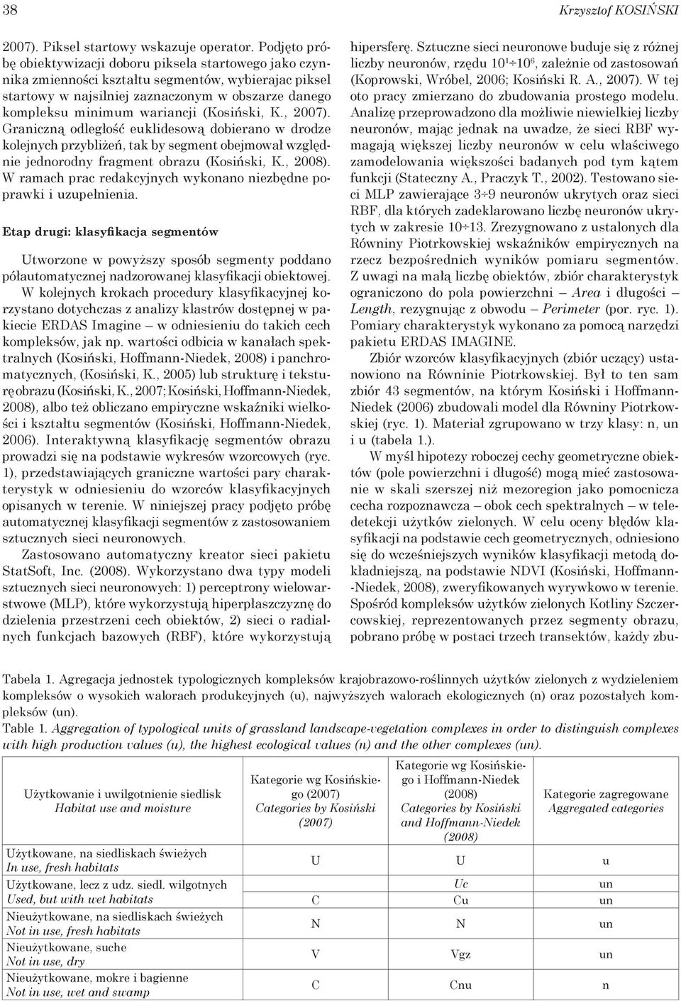 (Kosiński, K., 2007). Graniczną odległość euklidesową dobierano w drodze kolejnych przybliżeń, tak by segment obejmował względnie jednorodny fragment obrazu (Kosiński, K., 2008).