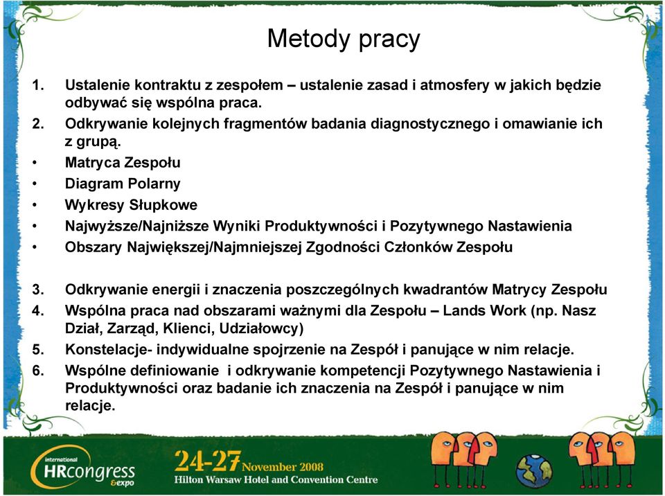 Matryca Zespołu Diagram Polarny Wykresy Słupkowe Najwyższe/Najniższe Wyniki Produktywności i Pozytywnego Nastawienia Obszary Największej/Najmniejszej Zgodności Członków Zespołu 3.