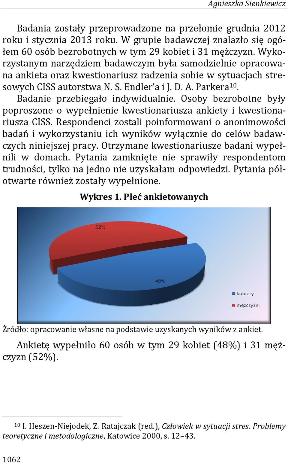 Badanie przebiegało indywidualnie. Osoby bezrobotne były poproszone o wypełnienie kwestionariusza ankiety i kwestionariusza CISS.