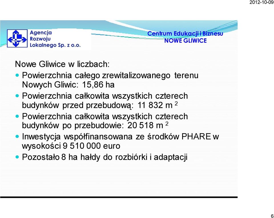 całkowita wszystkich czterech budynków po przebudowie: 20 518 m 2 Inwestycja współfinansowana