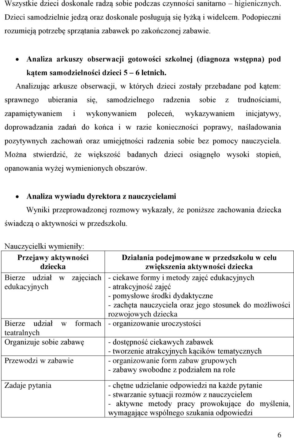 Analizując arkusze obserwacji, w których dzieci zostały przebadane pod kątem: sprawnego ubierania się, samodzielnego radzenia sobie z trudnościami, zapamiętywaniem i wykonywaniem poleceń,