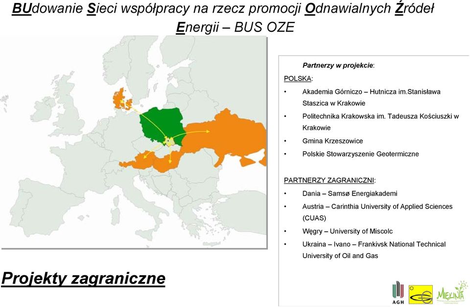 Tadeusza Kościuszki w Krakowie Gmina Krzeszowice Polskie Stowarzyszenie Geotermiczne Projekty zagraniczne PARTNERZY