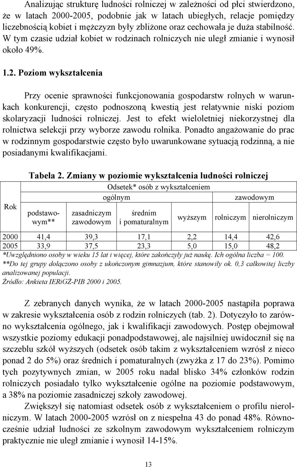 Poziom wykształcenia Przy ocenie sprawności funkcjonowania gospodarstw rolnych w warunkach konkurencji, często podnoszoną kwestią jest relatywnie niski poziom skolaryzacji ludności rolniczej.