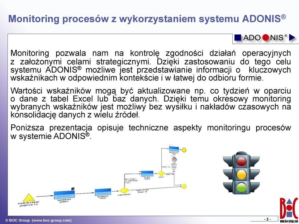 formie. Wartości wskaźników mogą być aktualizowane np. co tydzień w oparciu o dane z tabel Excel lub baz danych.