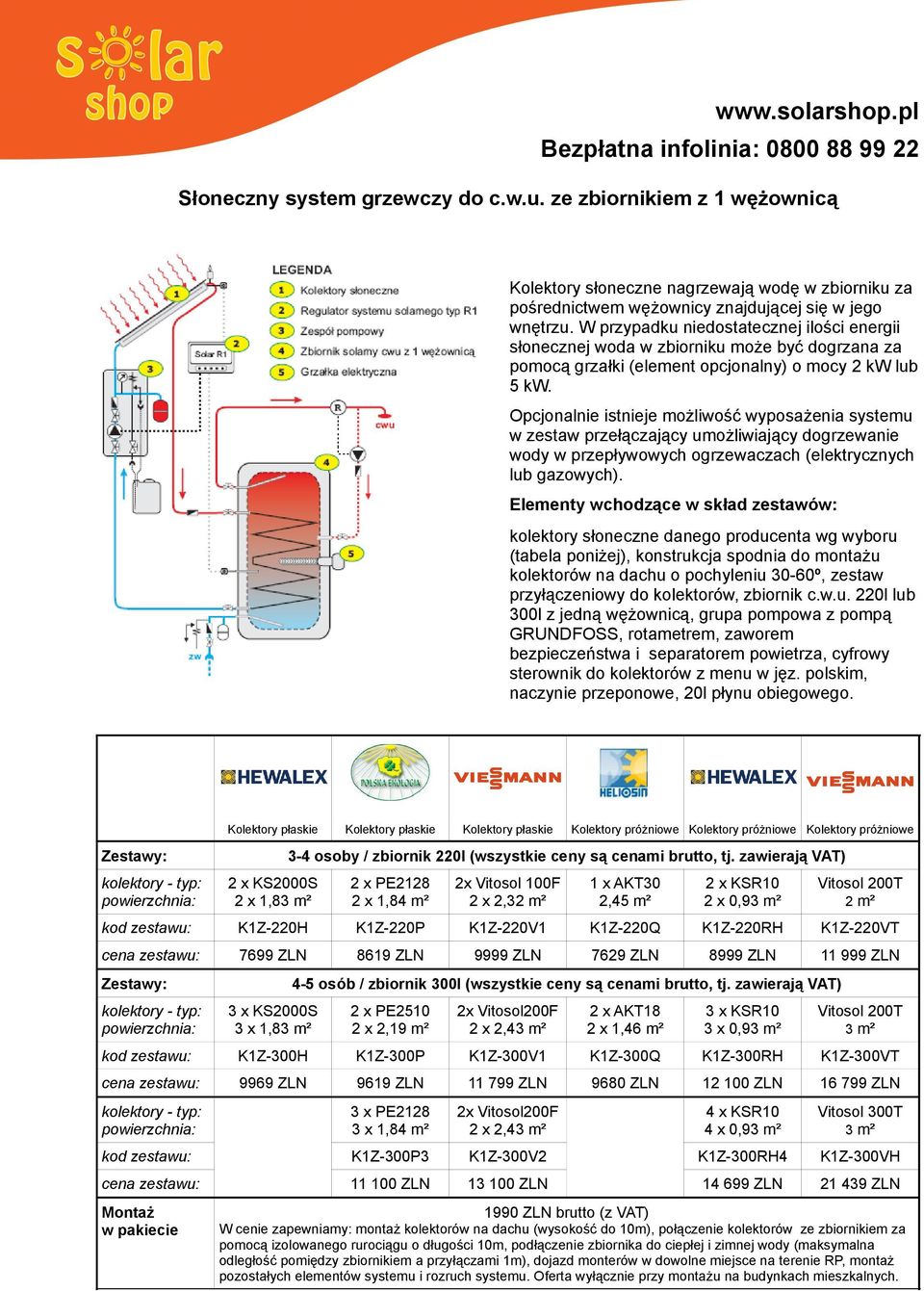 Opcjonalnie istnieje możliwość wyposażenia systemu w zestaw przełączający umożliwiający dogrzewanie wody w przepływowych ogrzewaczach (elektrycznych lub gazowych).
