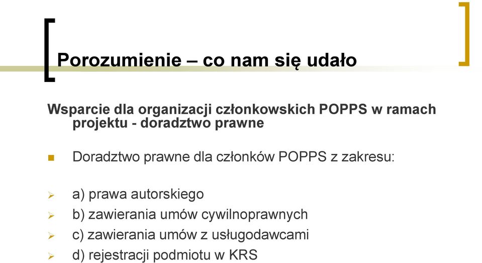 członków POPPS z zakresu: a) prawa autorskiego b) zawierania umów