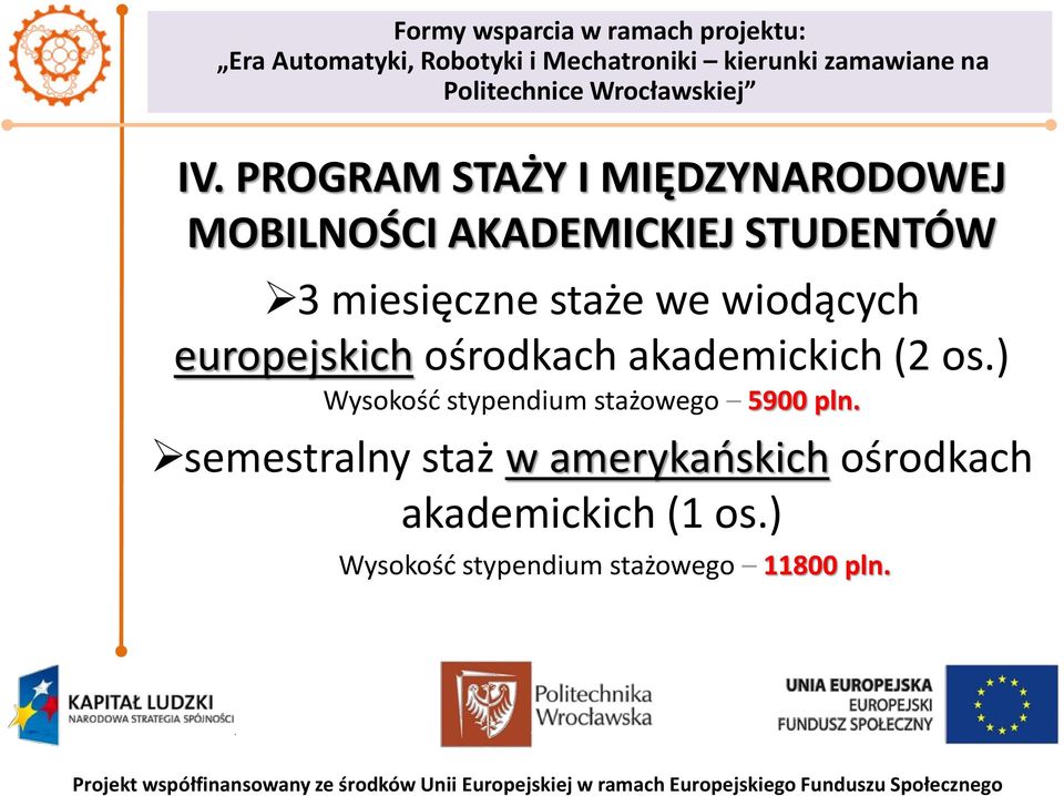 wiodących europejskich ośrodkach akademickich (2 os.) Wysokość stypendium stażowego 5900 pln.