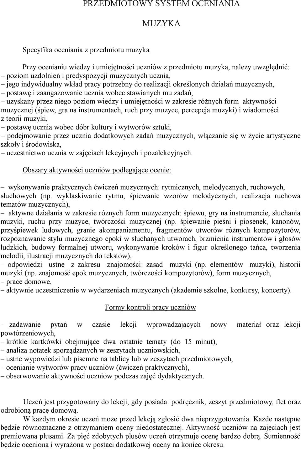 PRZEDMIOTOWY SYSTEM OCENIANIA MUZYKA - PDF Free Download