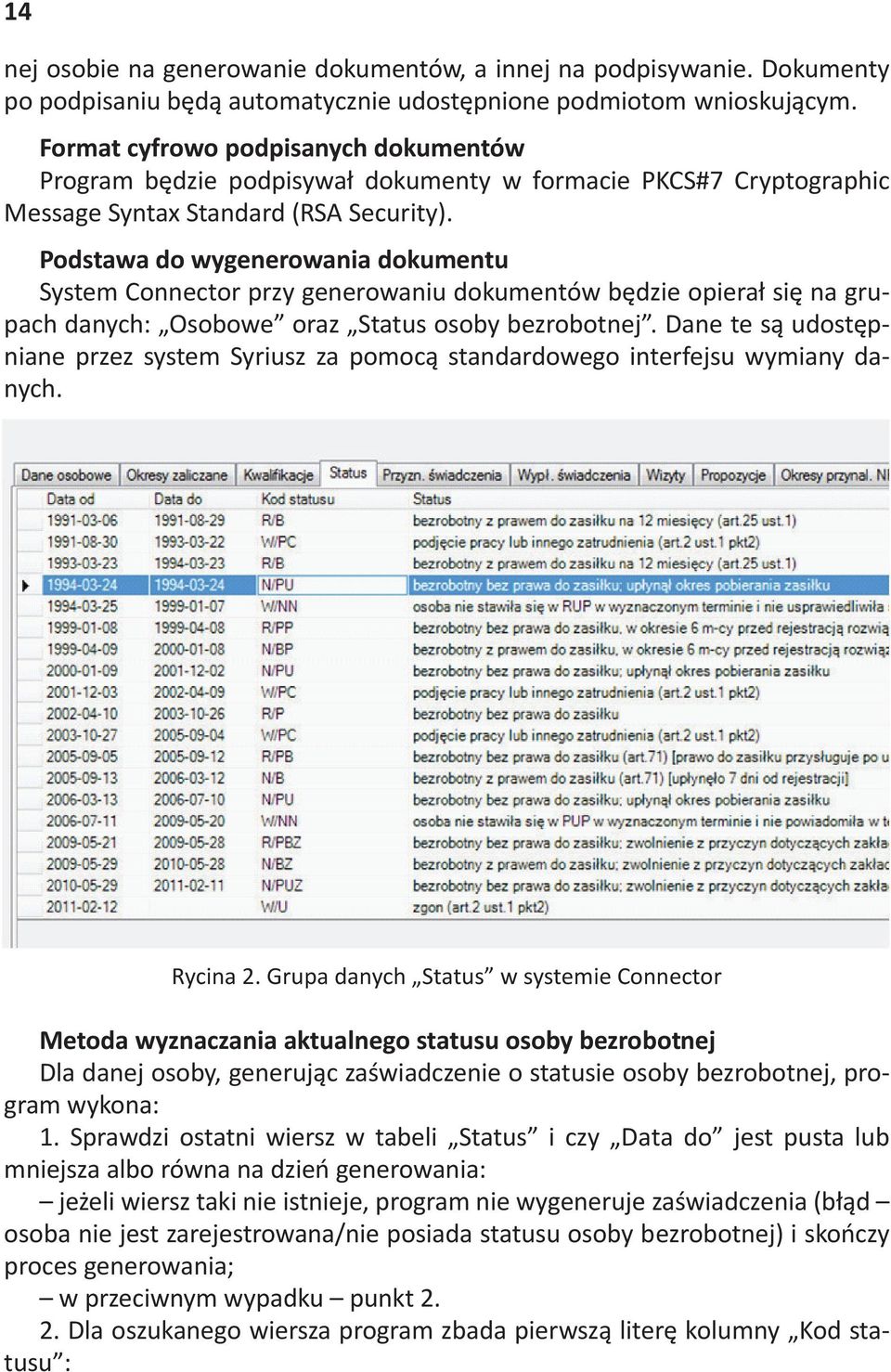 na grupach danych: Osobowe oraz Status osoby bezrobotnej. Dane te s" udost!pniane przez system Syriusz za pomoc" standardowego interfejsu wymiany danych. Rycina 2.