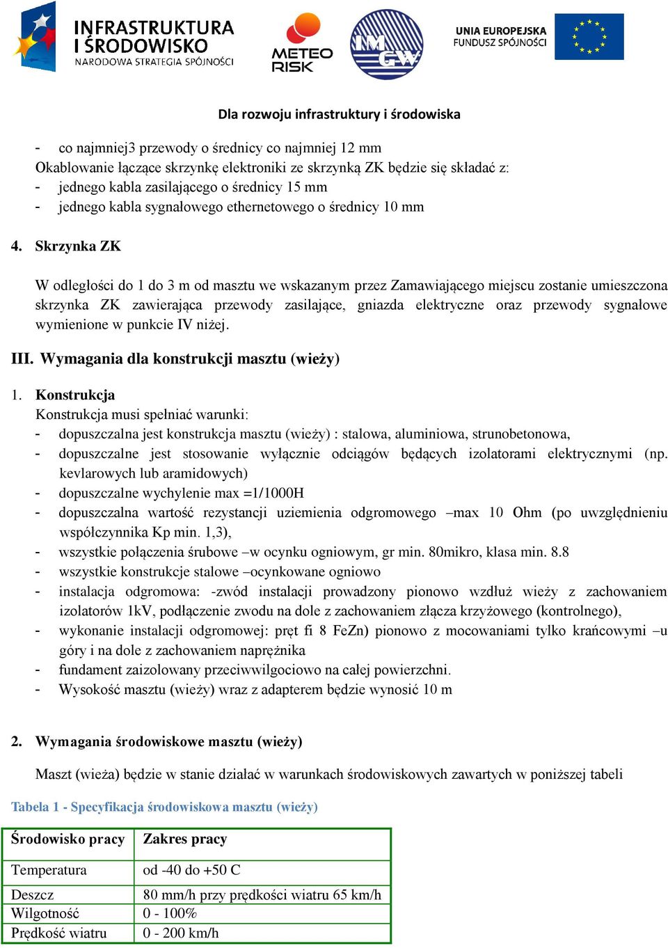 Skrzynka ZK W odległości do 1 do 3 m od masztu we wskazanym przez Zamawiającego miejscu zostanie umieszczona skrzynka ZK zawierająca przewody zasilające, gniazda elektryczne oraz przewody sygnałowe