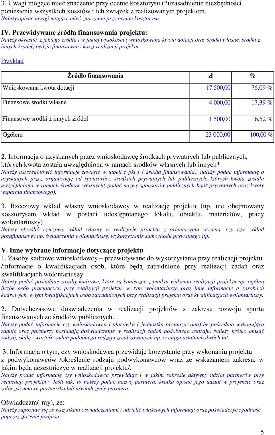 Przewidywane źródła finansowania projektu: Należy określić, z jakiego źródła i w jakiej wysokości ( wnioskowana kwota dotacji oraz środki własne, środki z innych źródeł) będzie finansowany koszt