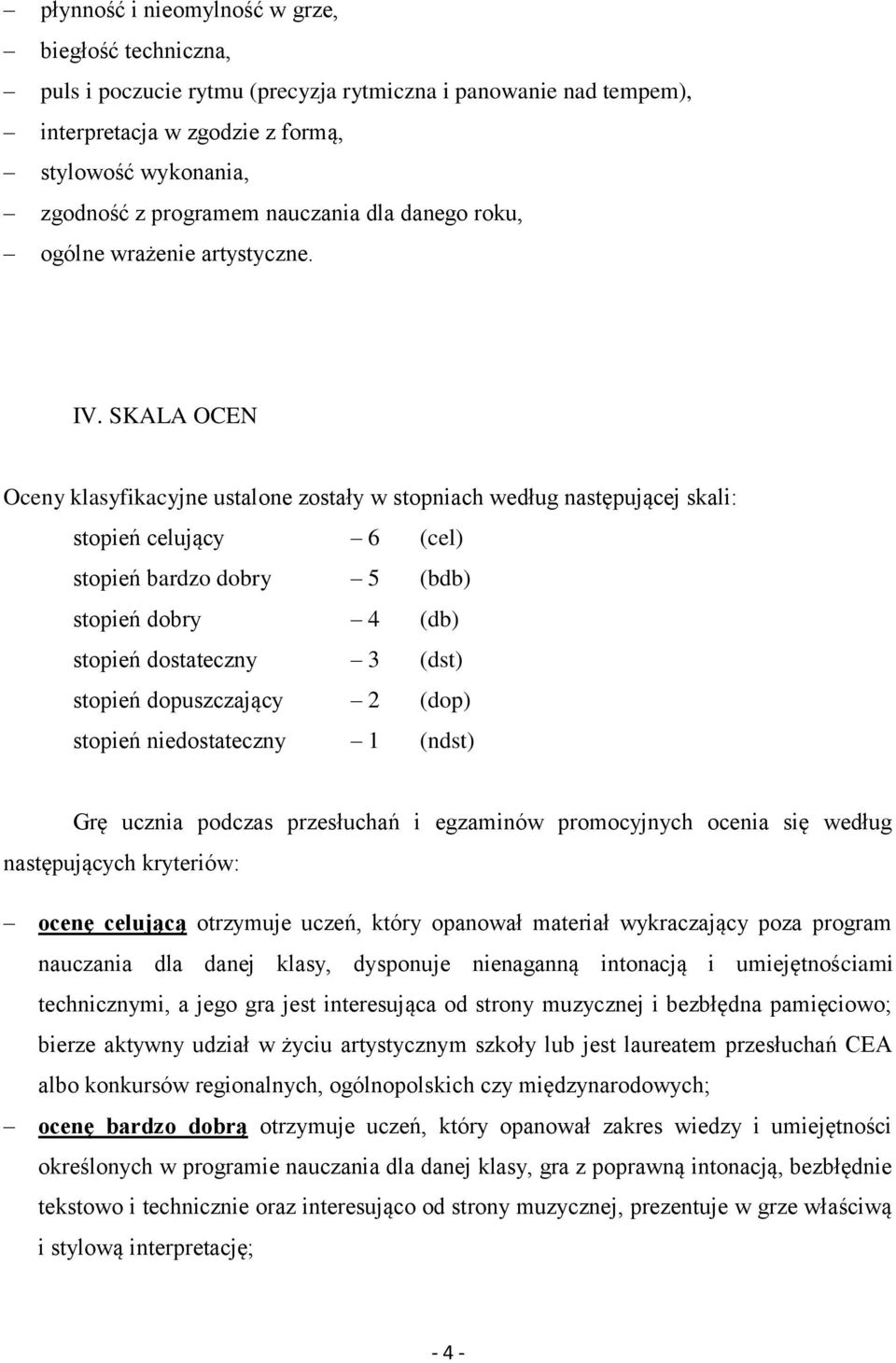 SKALA OCEN Oceny klasyfikacyjne ustalone zostały w stopniach według następującej skali: stopień celujący 6 (cel) stopień bardzo dobry 5 (bdb) stopień dobry 4 (db) stopień dostateczny 3 (dst) stopień