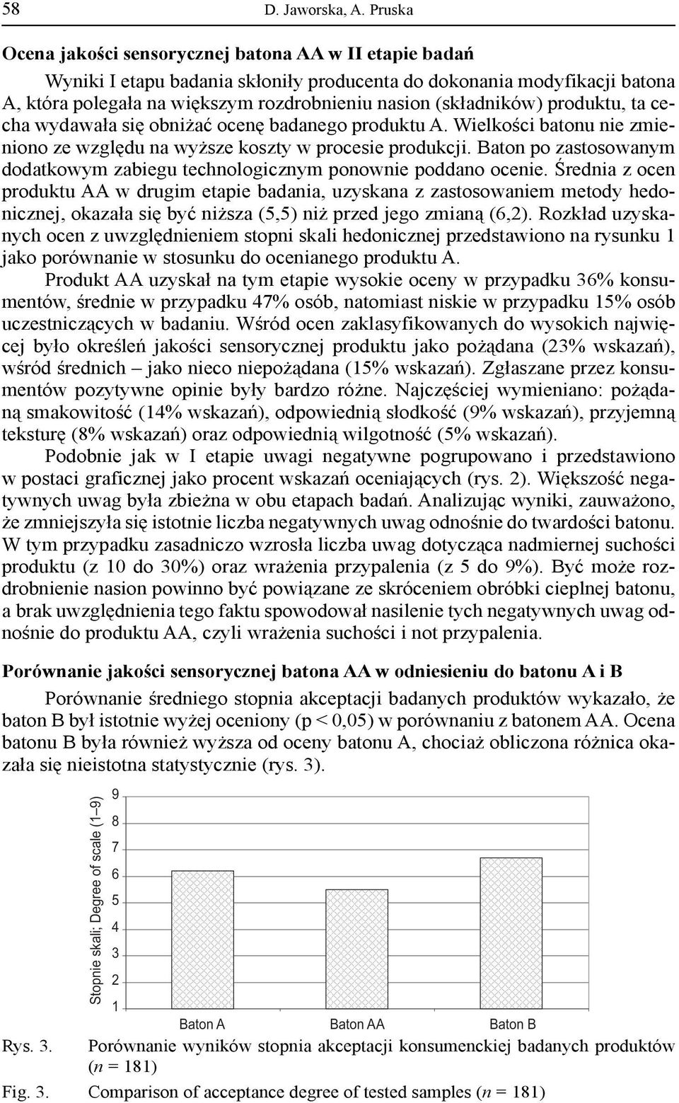 (składników) produktu, ta cecha wydawała się obniżać ocenę badanego produktu A. Wielkości batonu nie zmieniono ze względu na wyższe koszty w procesie produkcji.