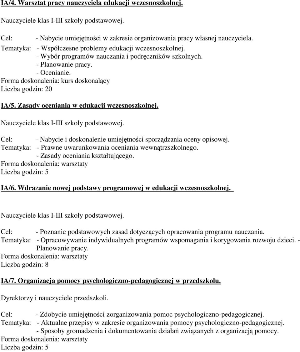 Zasady oceniania w edukacji wczesnoszkolnej. Nauczyciele klas I-III szkoły podstawowej. - Nabycie i doskonalenie umiejętności sporządzania oceny opisowej.