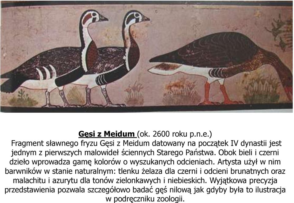 ) Fragment sławnego fryzu dum datowany na początek IV dynastii jest jednym z pierwszych malowideł ściennych Starego Państwa.