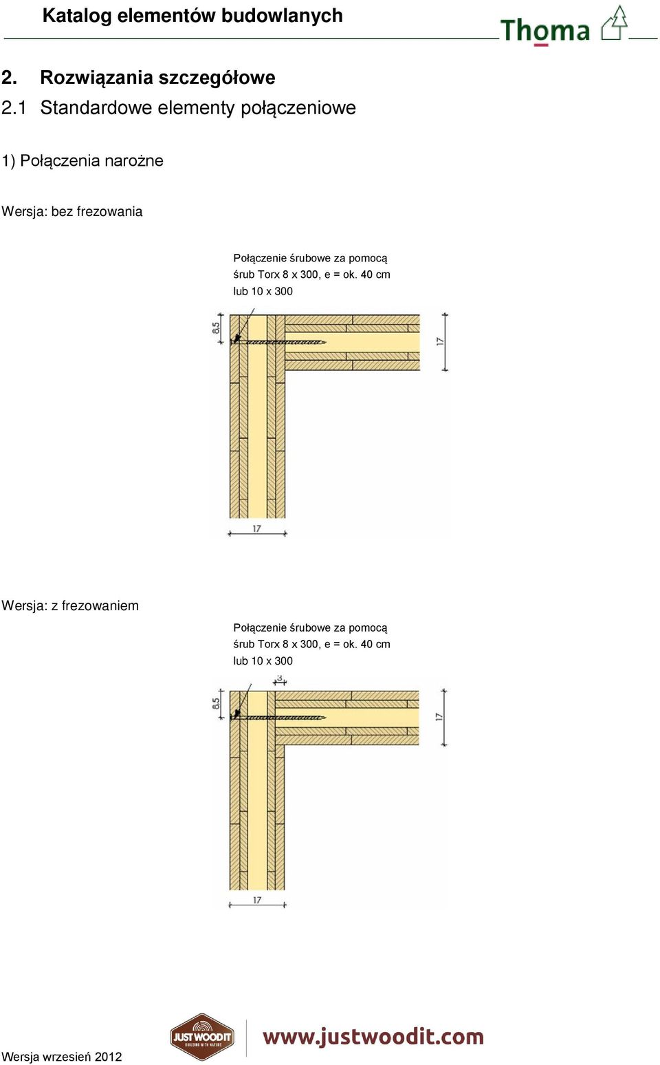 frezowania Połączenie śrubowe za pomocą śrub Torx 8 x 300, e = ok.