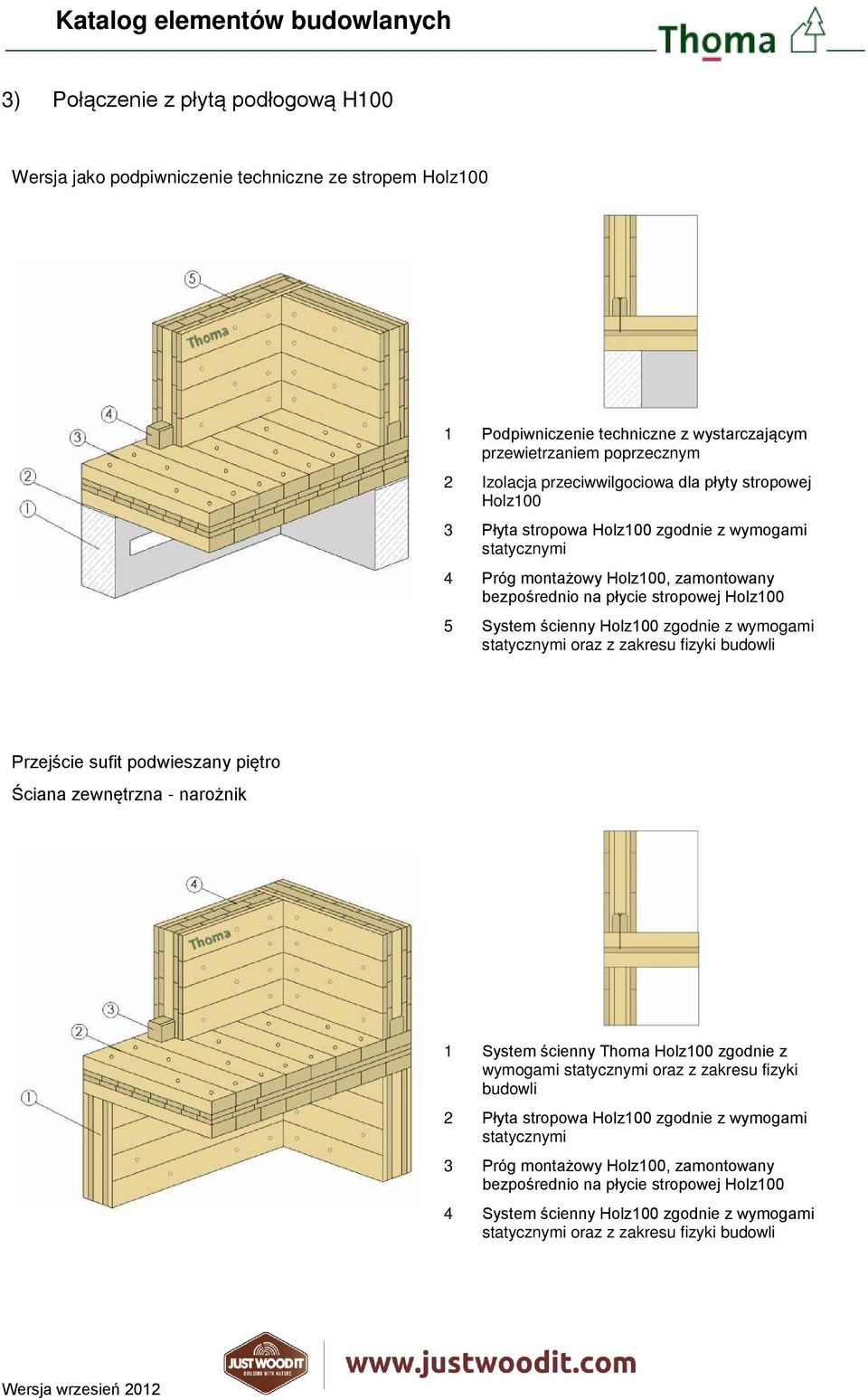 wymogami statycznymi oraz z zakresu fizyki budowli Przejście sufit podwieszany piętro Ściana zewnętrzna - narożnik 1 System ścienny Thoma Holz100 zgodnie z wymogami statycznymi oraz z zakresu fizyki