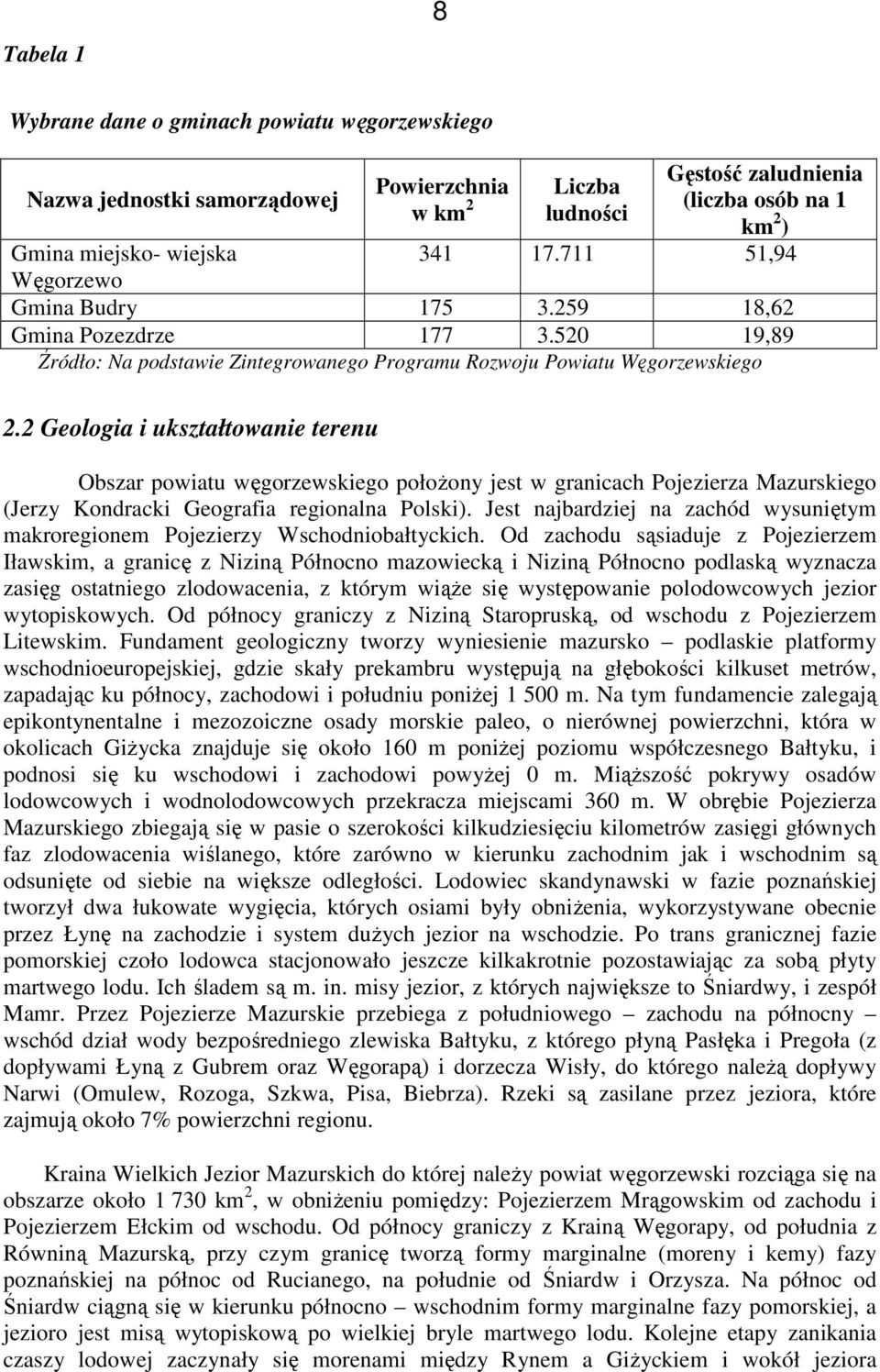 2 Geologia i ukształtowanie terenu Obszar powiatu węgorzewskiego połoŝony jest w granicach Pojezierza Mazurskiego (Jerzy Kondracki Geografia regionalna Polski).