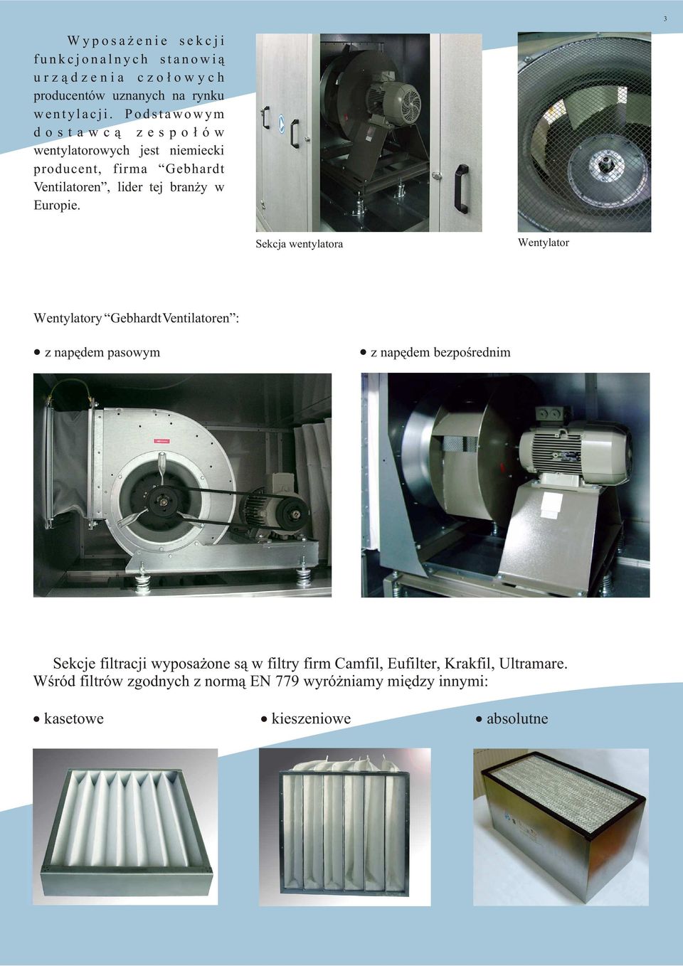 P o d s t a w o w y m d o s t a w c ¹ z e s p o ³ ó w wentylatorowych jest niemiecki producent, firma Gebhardt Ventilatoren, lider tej bran y w