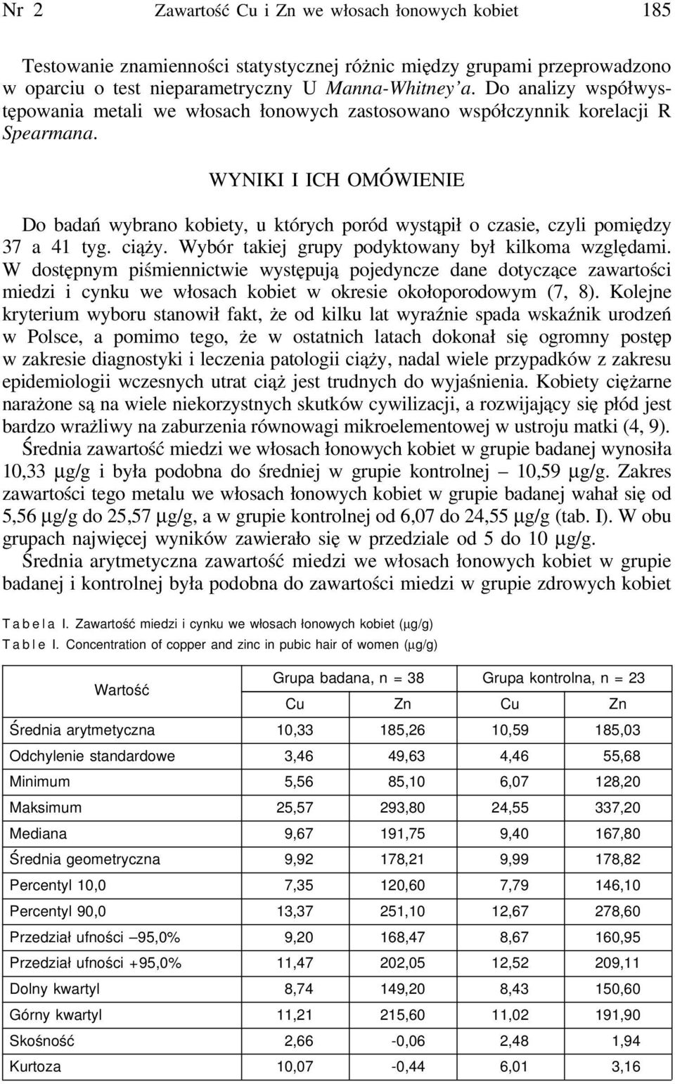 WYNIKI I ICH OMÓWIENIE Do badań wybrano kobiety, u których poród wystąpił o czasie, czyli pomiędzy 37 a 41 tyg. ciąży. Wybór takiej grupy podyktowany był kilkoma względami.