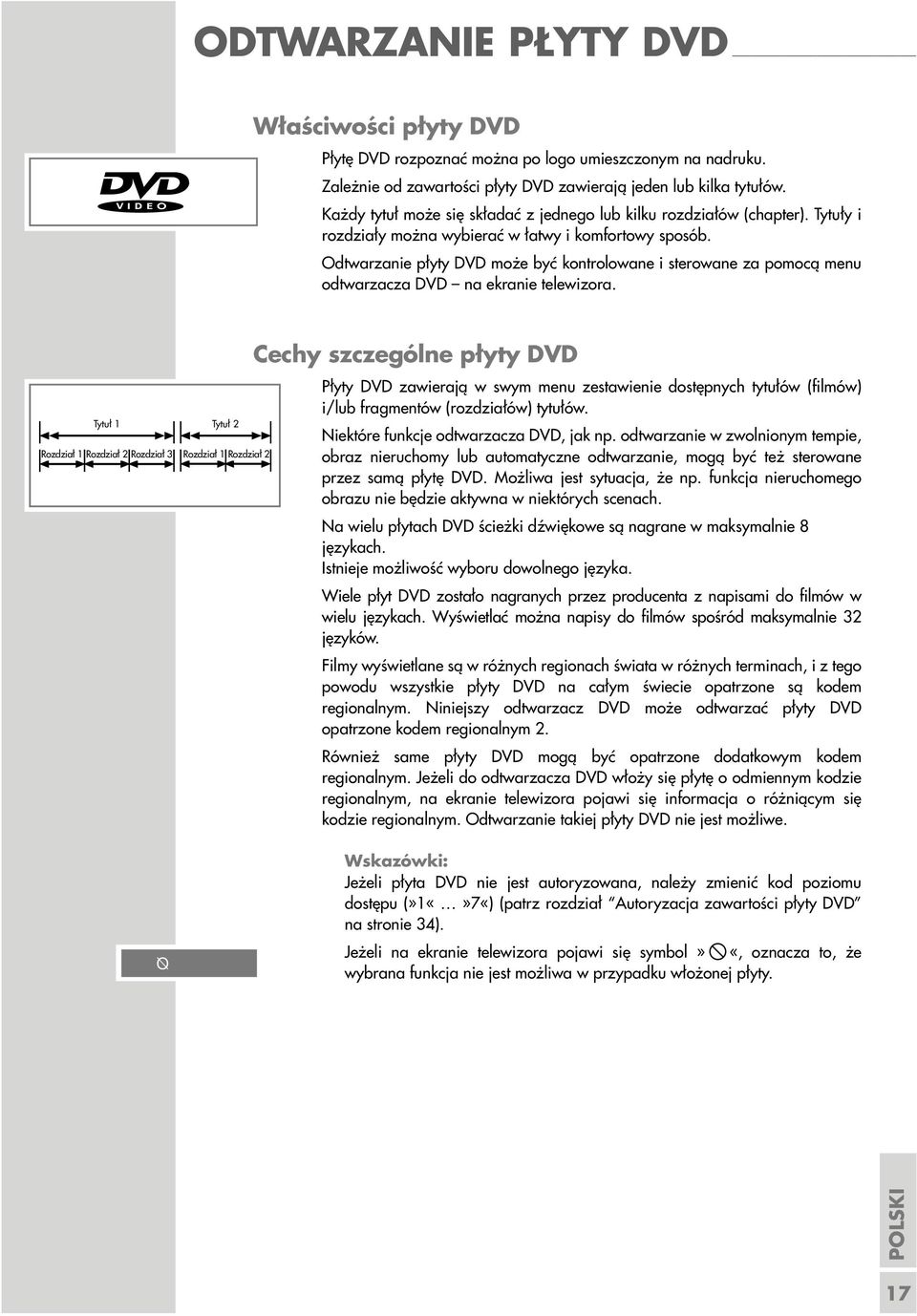 Odtwarzanie płyty DVD może być kontrolowane i sterowane za pomocą menu odtwarzacza DVD na ekranie telewizora.