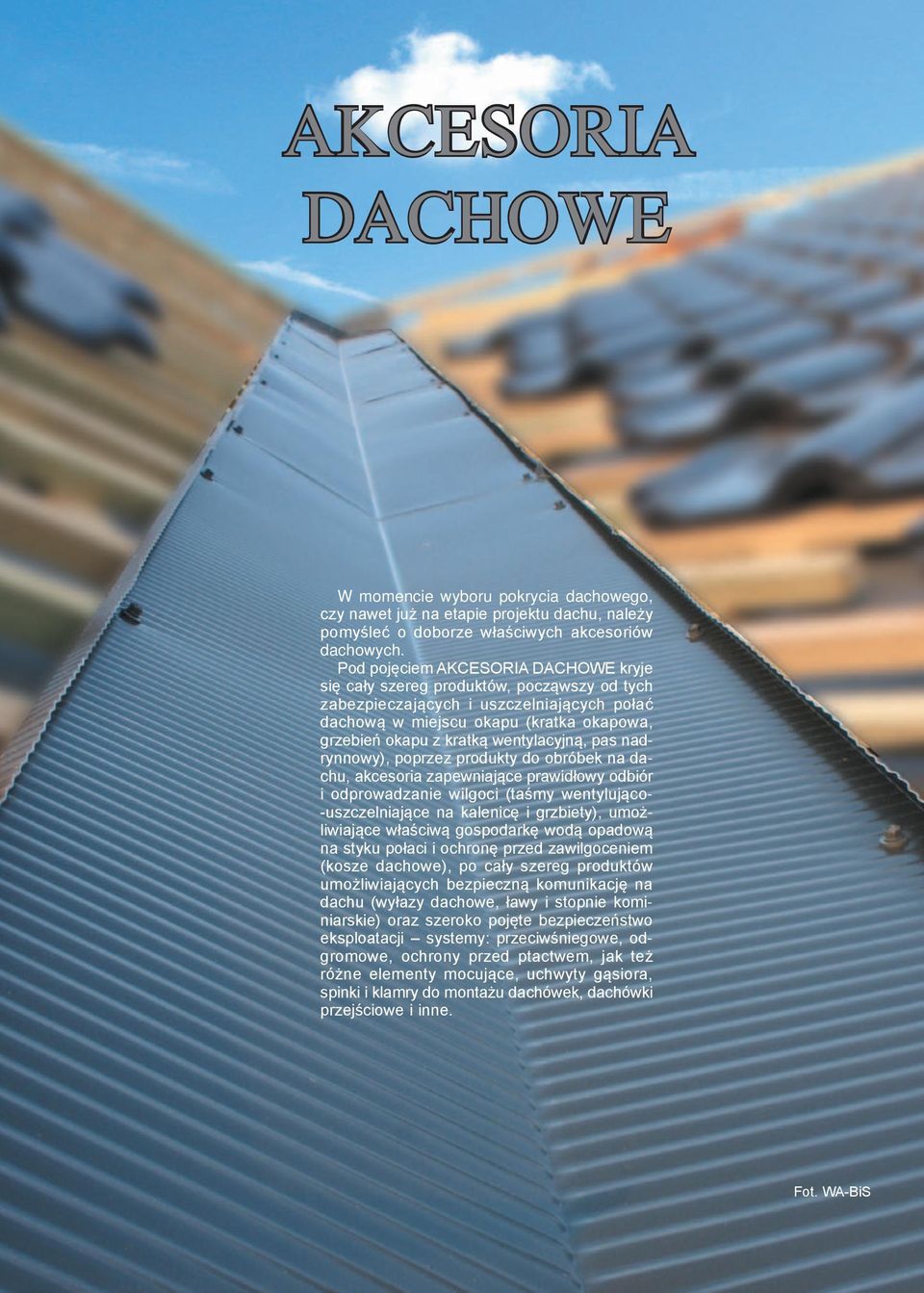 wentylacyjną, pas nadrynnowy), poprzez produkty do obróbek na dachu, akcesoria zapewniające prawidłowy odbiór i odprowadzanie wilgoci (taśmy wentylująco- -uszczelniające na kalenicę i grzbiety),