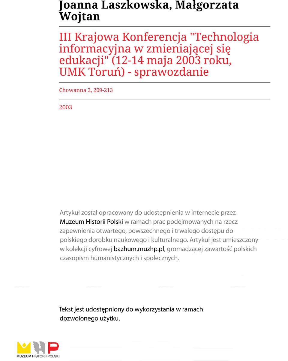 zmieniającej się edukacji" (12-14 maja 2003