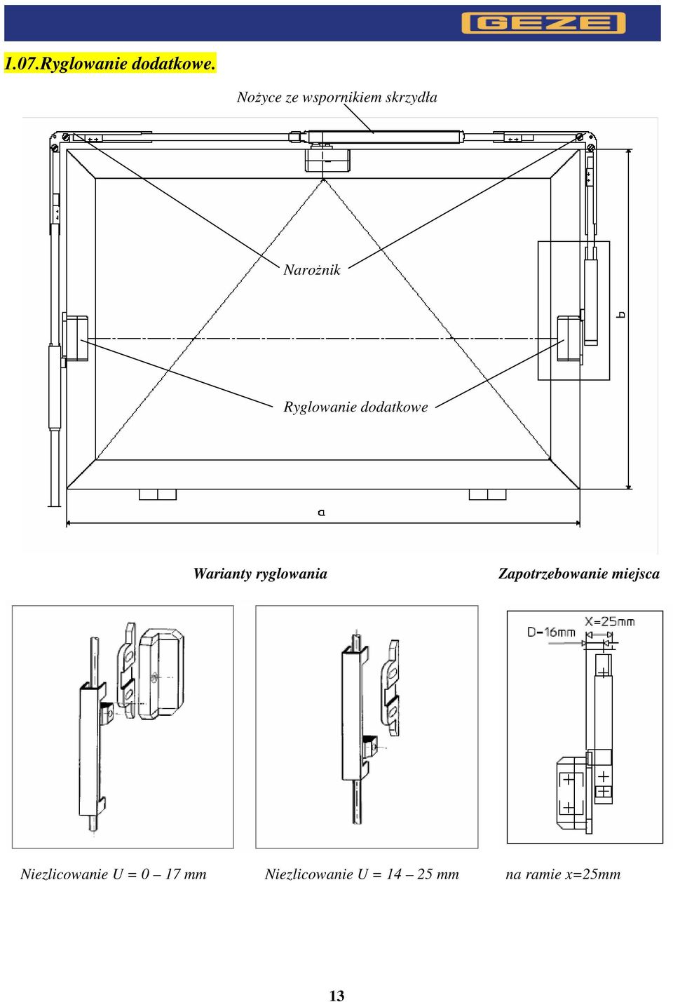 dodatkowe Warianty ryglowania Zapotrzebowanie