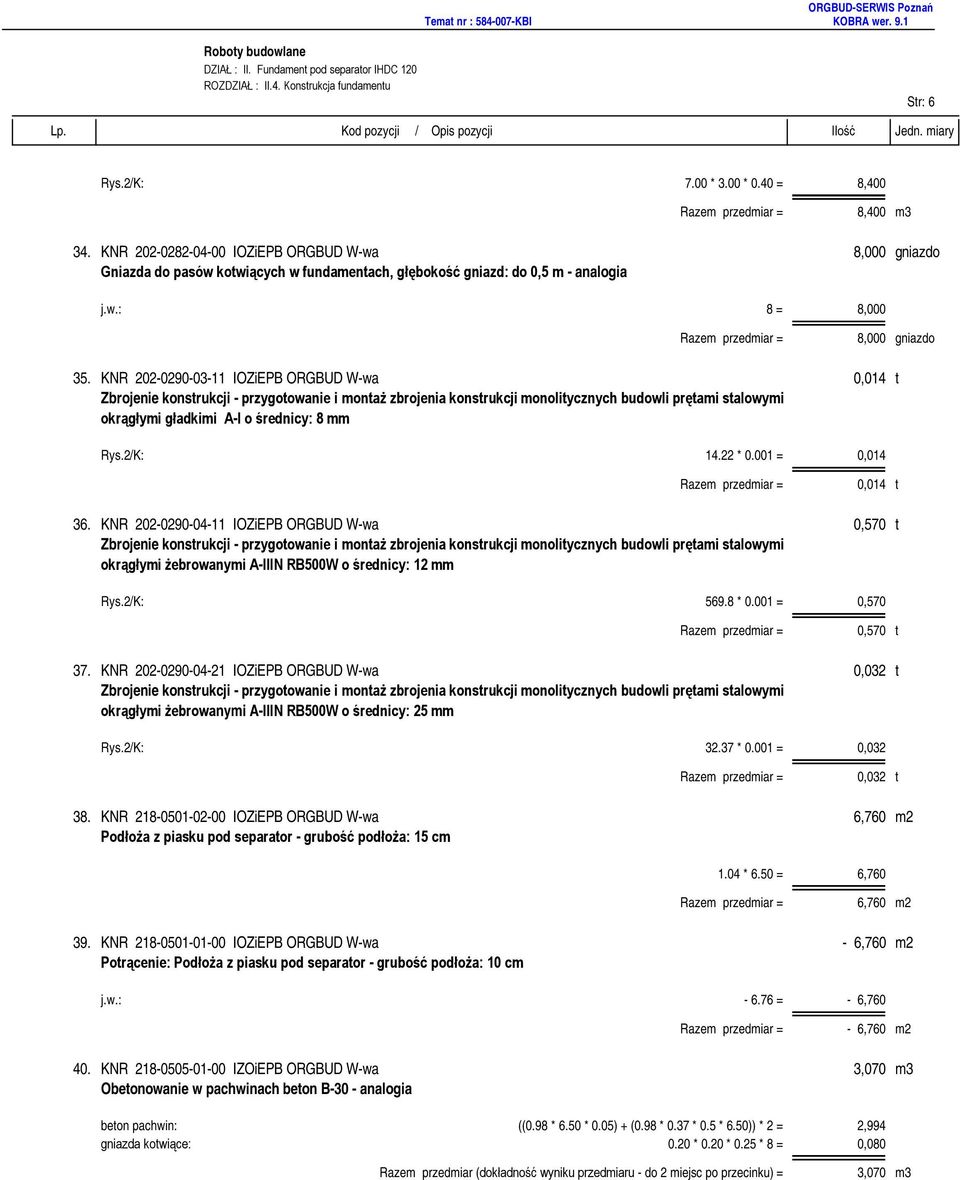 KNR 202-0290-03-11 IOZiEPB ORGBUD W-wa 0,014 t Zbrojenie konstrukcji - przygotowanie i montaż zbrojenia konstrukcji monolitycznych budowli prętami stalowymi okrągłymi gładkimi A-I o średnicy: 8 mm