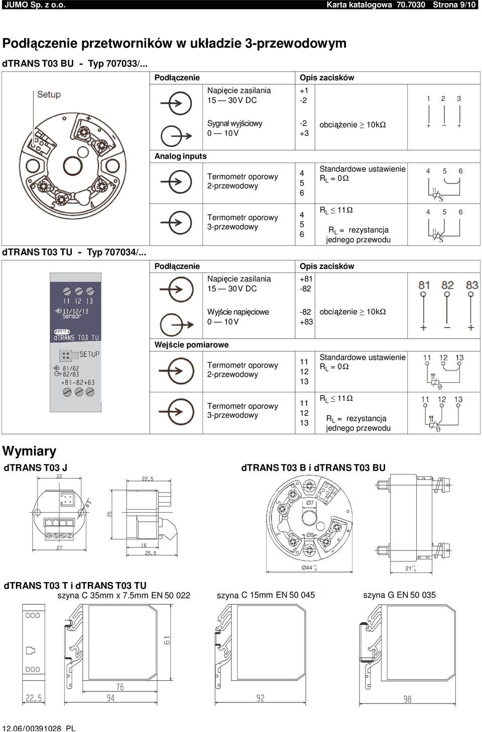 .. 2przewodowy 3przewodowy 4 5 6 4 5 6 Standardowe ustawienie R L = 0 Ω R L 11 Ω R L = rezystancja jednego przewodu 4 5 6 S 4 5 6 S Podłączenie 15 30 V DC Opis zacisków 81 82 Wyjście