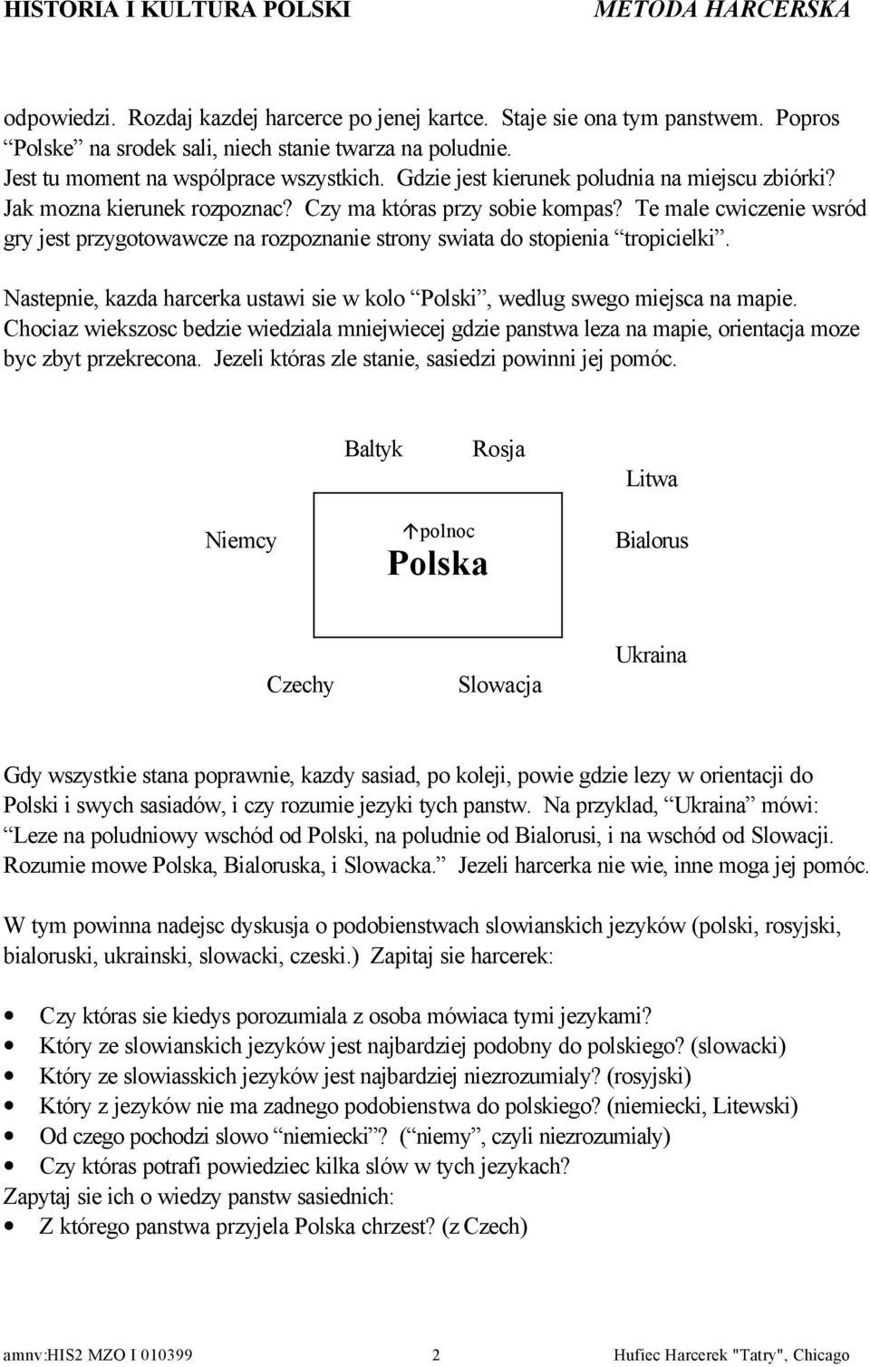 Te male cwiczenie wsród gry jest przygotowawcze na rozpoznanie strony swiata do stopienia tropicielki. Nastepnie, kazda harcerka ustawi sie w kolo Polski, wedlug swego miejsca na mapie.