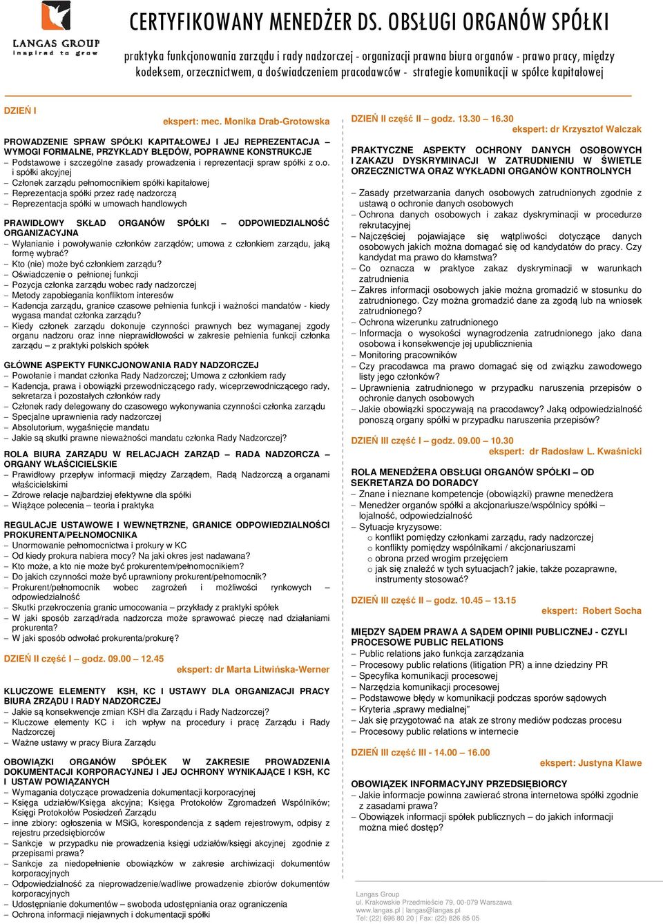 komunikacji w spółce kapitałowej DZIEŃ I ekspert: mec.