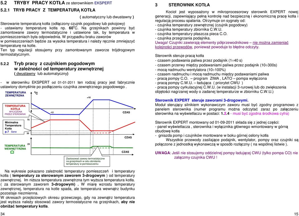 W przypadku braku zaworów w pomieszczeniach będzie za wysoka temperatura i należy ręcznie zmniejszyć temperaturę na kotle.