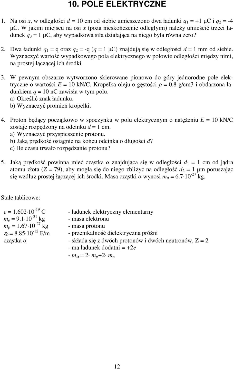 Dwa ładunki q = q oraz q 2 = -q (q = µc) znajdują się w odległości d = mm od siebie. Wyznaczyć wartość wypadkowego pola elektrycznego w połowie odległości między nimi, na prostej łączącej ich środki.