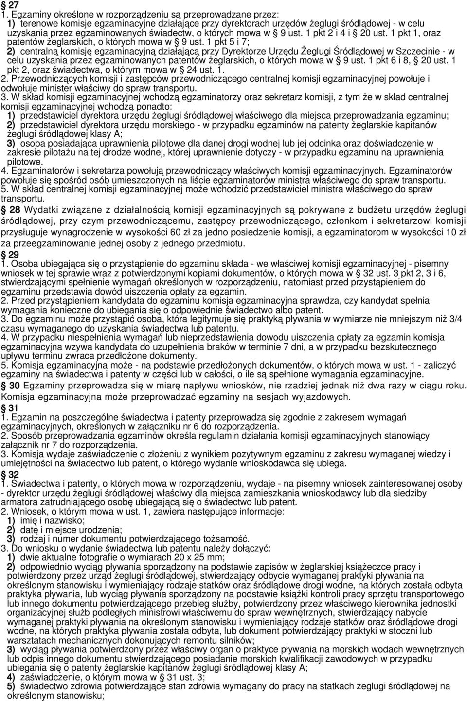 1 pkt 5 i 7; 2) centralną komisję egzaminacyjną działającą przy Dyrektorze Urzędu Żeglugi Śródlądowej w Szczecinie - w celu uzyskania przez egzaminowanych patentów żeglarskich, o których mowa w 9 ust.