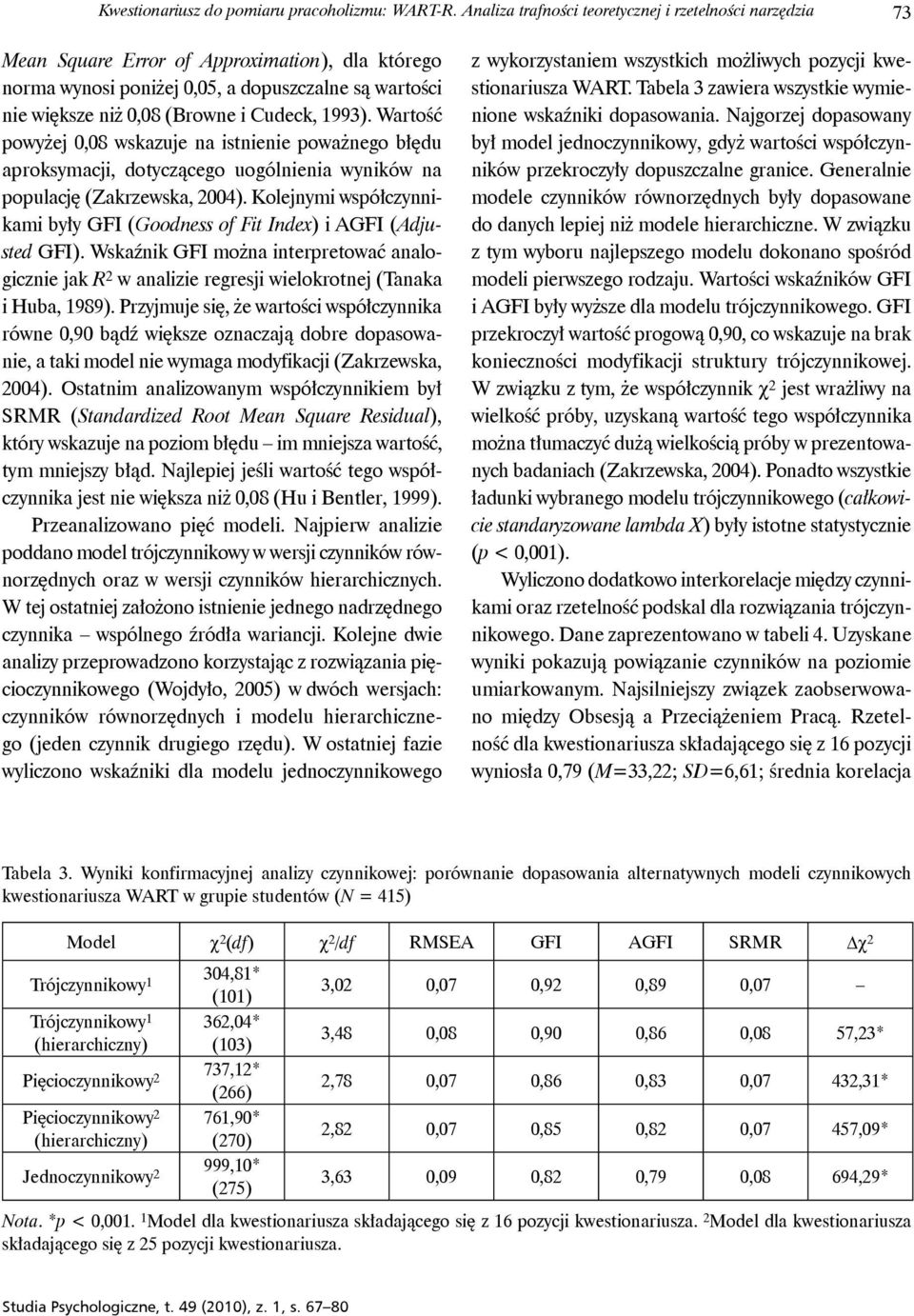 1993). Wartość powyżej 0,08 wskazuje na istnienie poważnego błędu aproksymacji, dotyczącego uogólnienia wyników na populację (Zakrzewska, 2004).