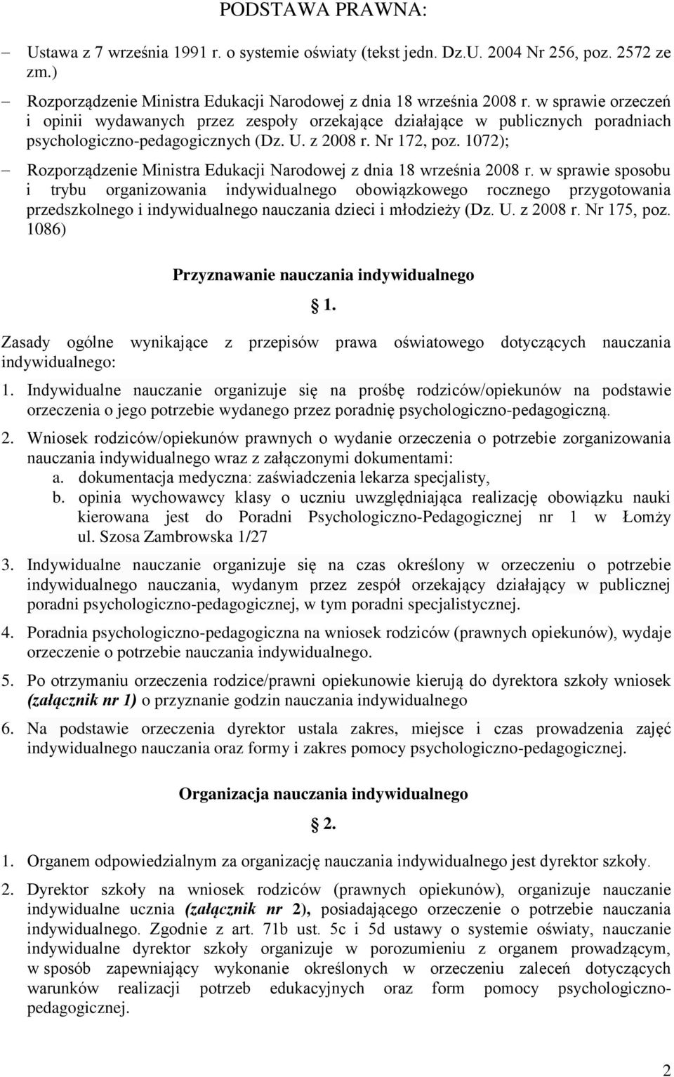 1072); Rozporządzenie Ministra Edukacji Narodowej z dnia 18 września 2008 r.