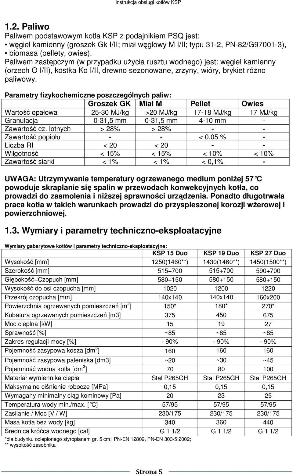 Parametry fizykochemiczne poszczególnych paliw: Groszek GK Miał M Pellet Owies Wartość opałowa 25-30 MJ/kg >20 MJ/kg 17-18 MJ/kg 17 MJ/kg Granulacja 0-31,5 mm 0-31,5 mm 4-10 mm - Zawartość cz.