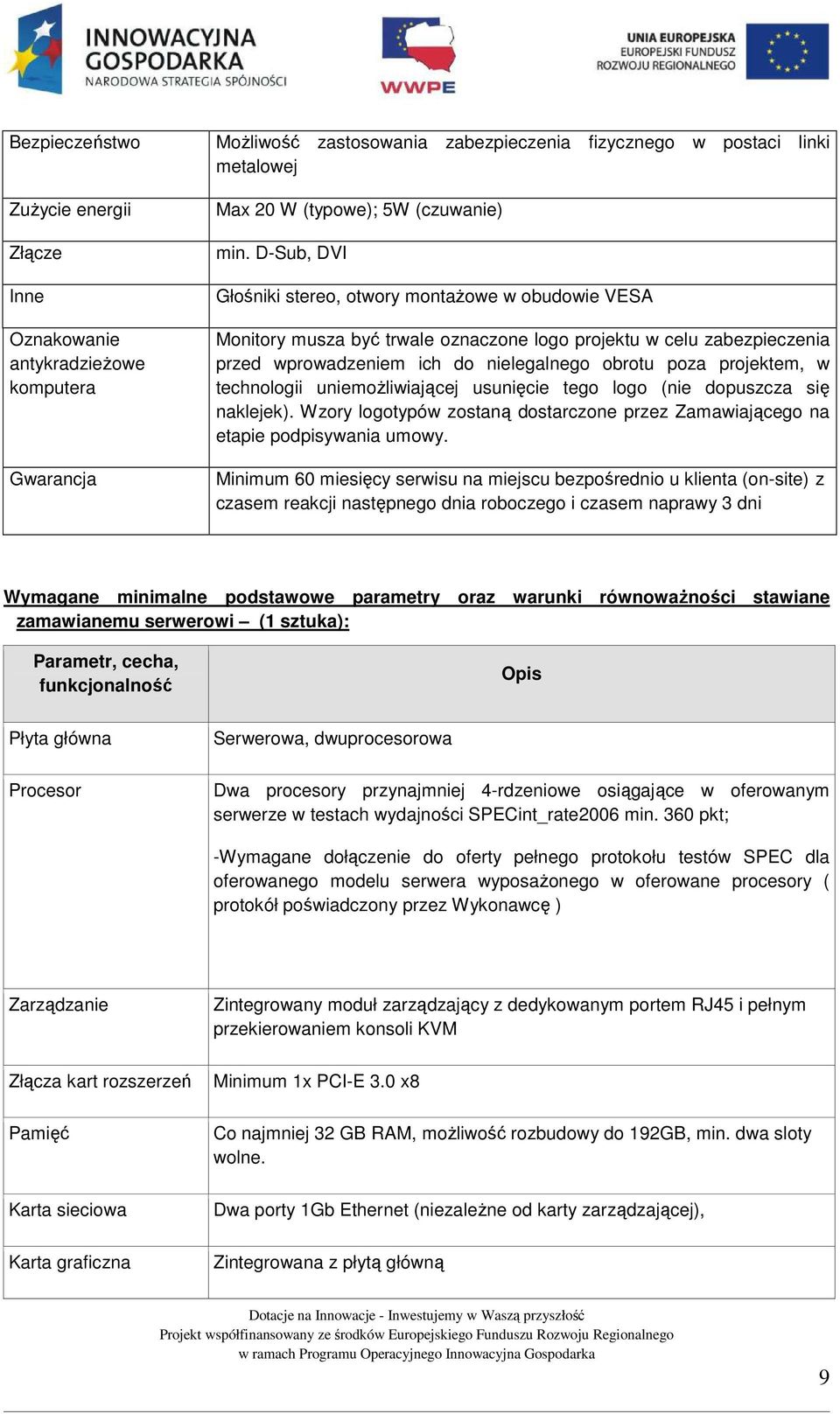projektem, w technologii uniemożliwiającej usunięcie tego logo (nie dopuszcza się naklejek). Wzory logotypów zostaną dostarczone przez Zamawiającego na etapie podpisywania umowy.