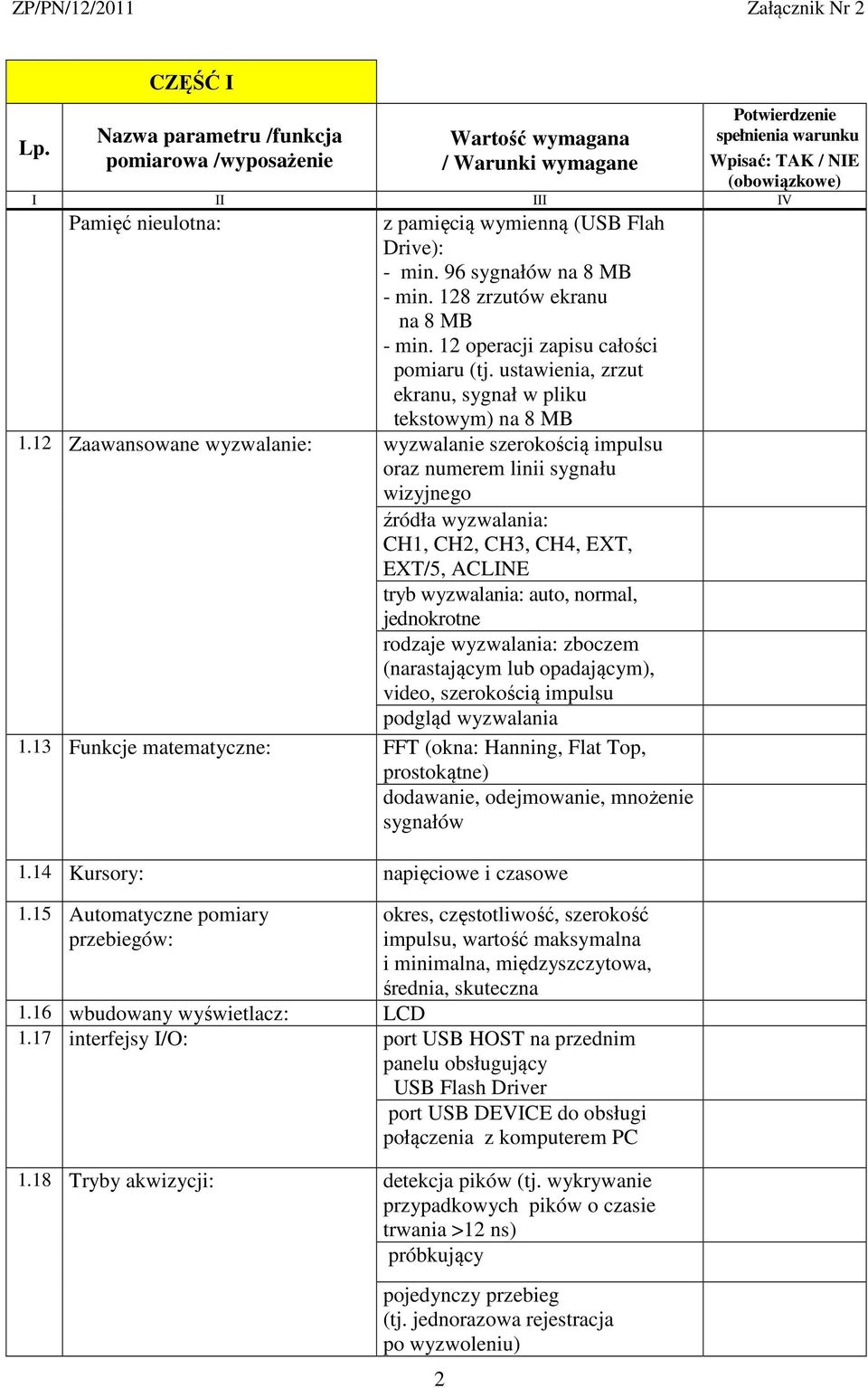 12 Zaawansowane wyzwalanie: wyzwalanie szerokością impulsu oraz numerem linii sygnału wizyjnego źródła wyzwalania: CH1, CH2, CH3, CH4, EXT, EXT/5, ACLINE tryb wyzwalania: auto, normal, jednokrotne