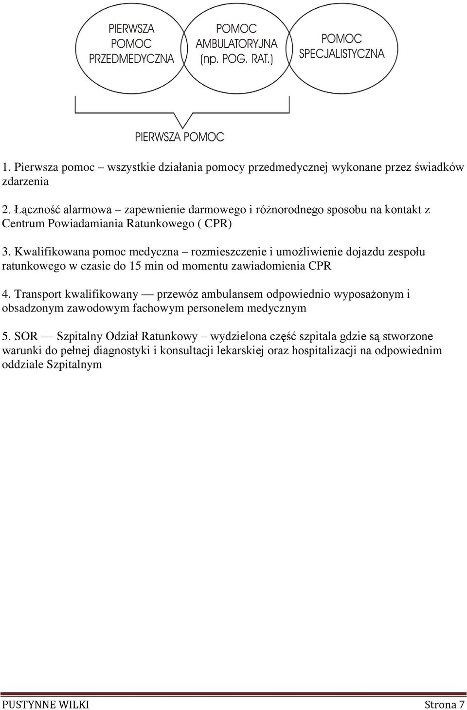 Kwalifikowana pomoc medyczna rozmieszczenie i umożliwienie dojazdu zespołu ratunkowego w czasie do 15 min od momentu zawiadomienia CPR 4.