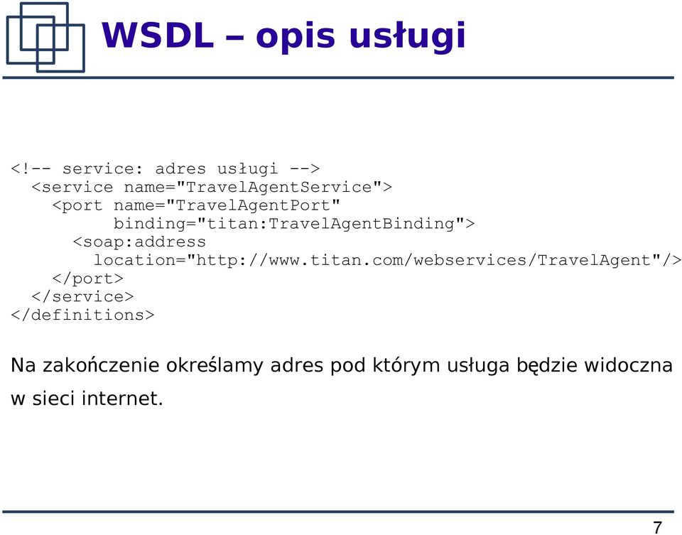 name="travelagentport" binding="titan:travelagentbinding"> <soap:address