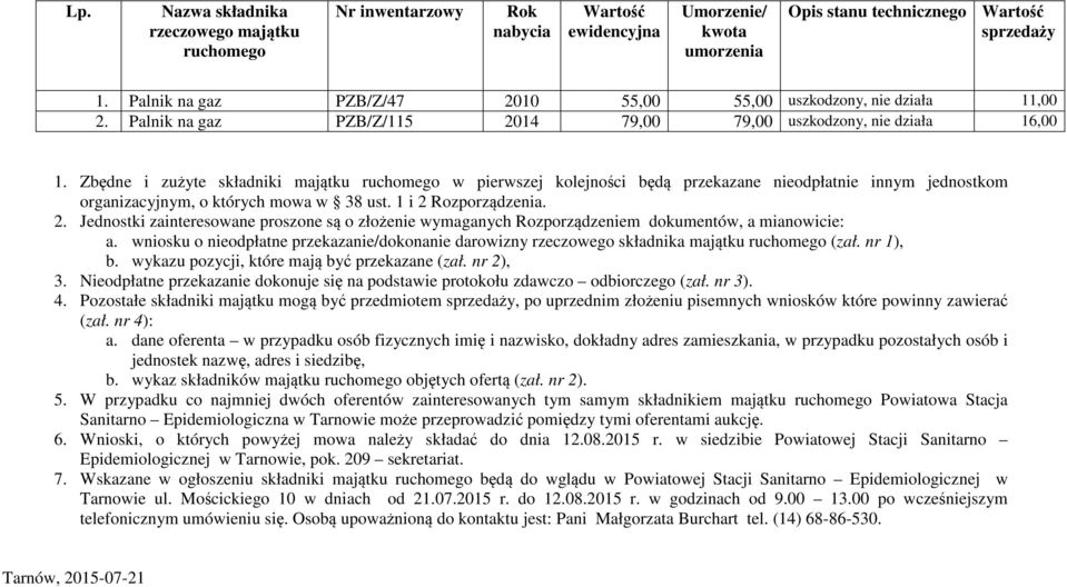 Zbędne i zużyte składniki majątku ruchomego w pierwszej kolejności będą przekazane nieodpłatnie innym jednostkom organizacyjnym, o których mowa w 38 ust. 1 i 2 