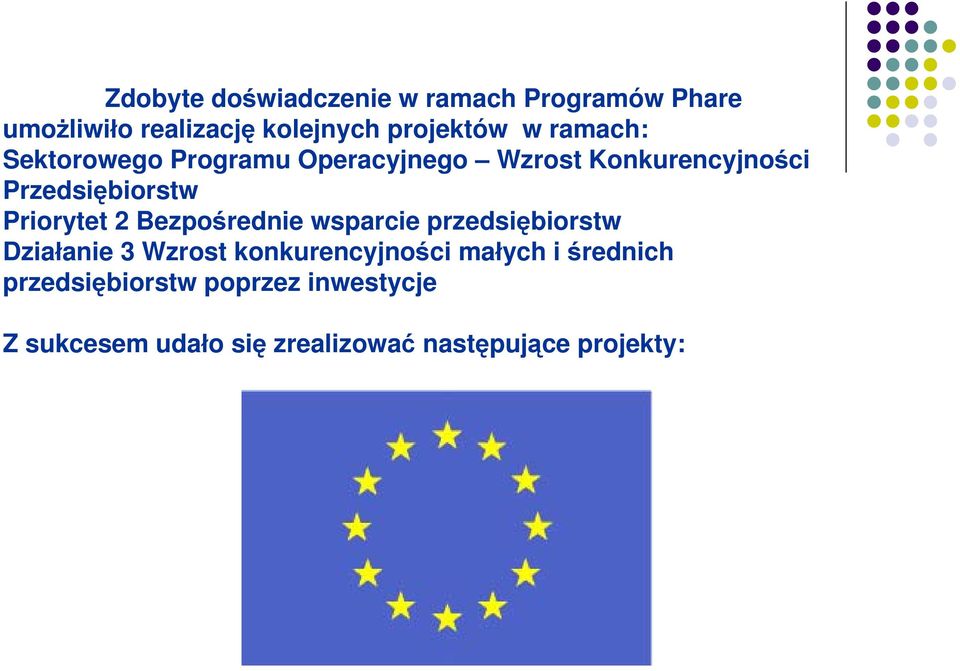 2 Bezpośrednie wsparcie przedsiębiorstw Działanie 3 Wzrost konkurencyjności małych i