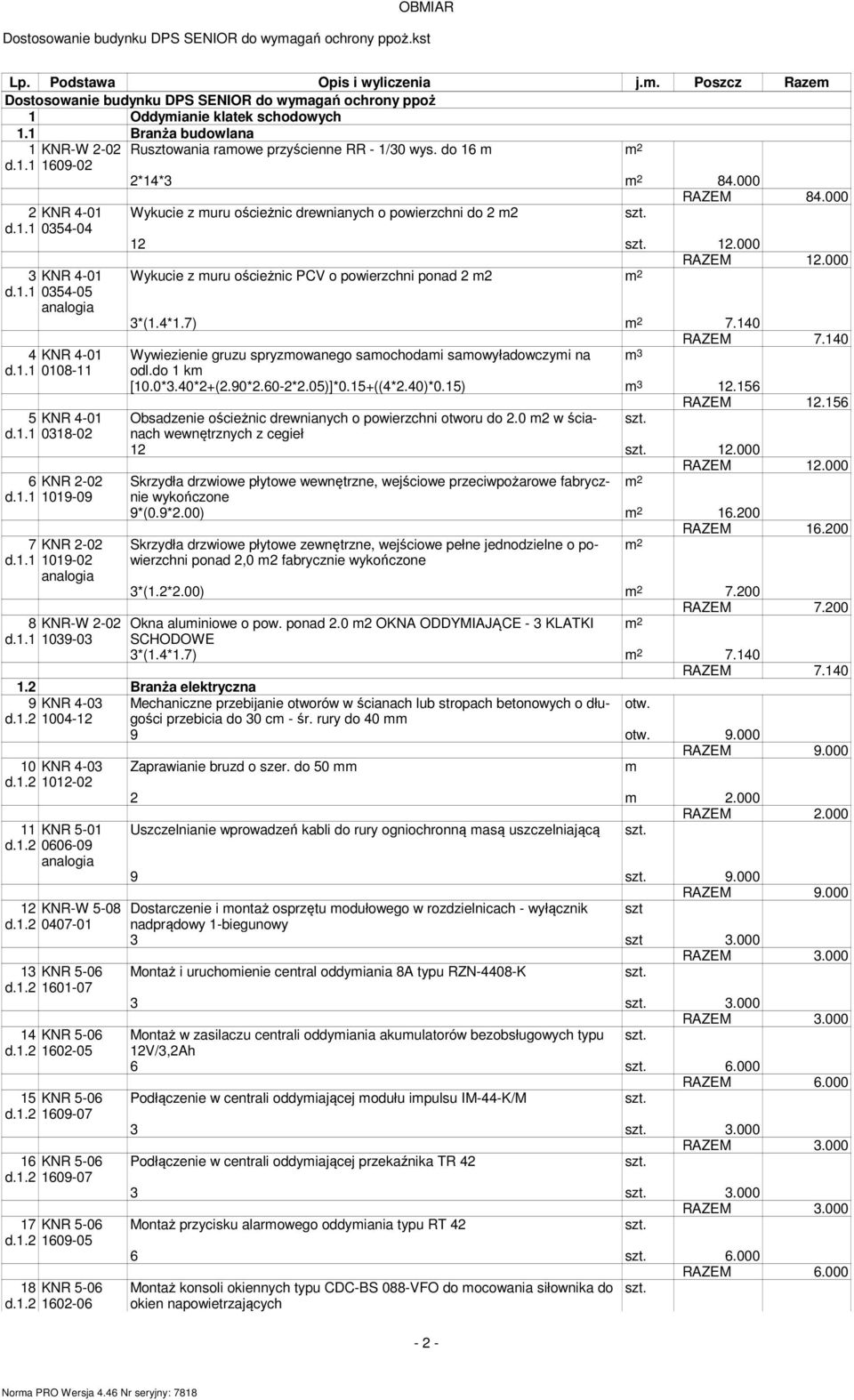 000 Wykucie z uru ościeżnic drewnianych o powierzchni do.000 RAZEM.000 Wykucie z uru ościeżnic PCV o powierzchni ponad 3*(.4*.7) 7.40 RAZEM 7.