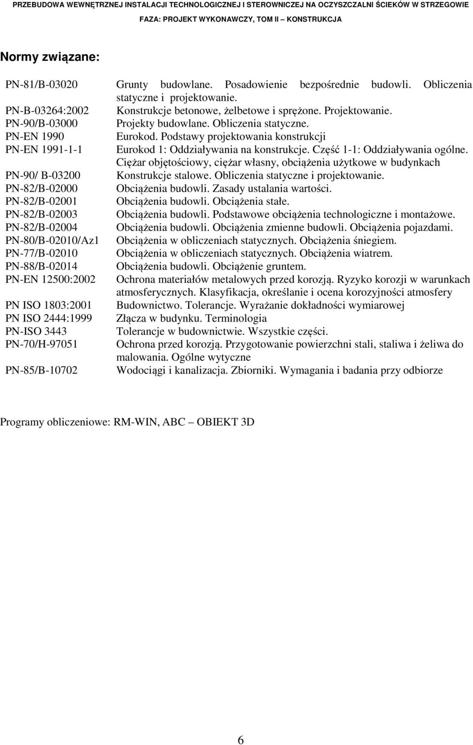 Obliczenia statyczne. PN-EN 1990 Eurokod. Podstawy projektowania konstrukcji PN-EN 1991-1-1 Eurokod 1: Oddziaływania na konstrukcje. Część 1-1: Oddziaływania ogólne.