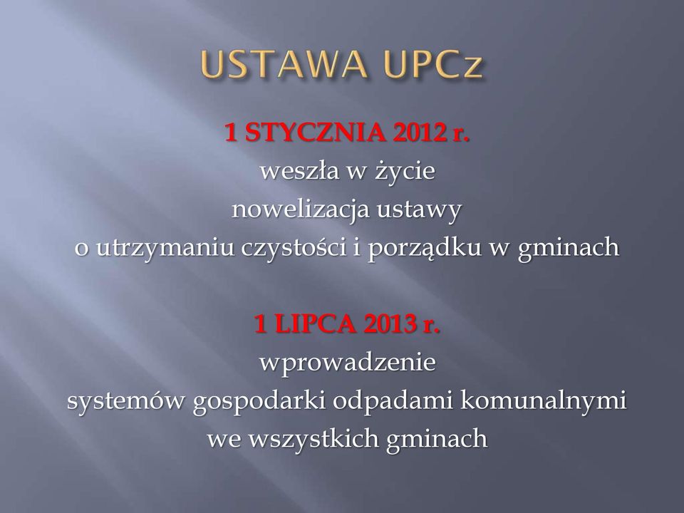 czystości i porządku w gminach 1 LIPCA 2013 r.