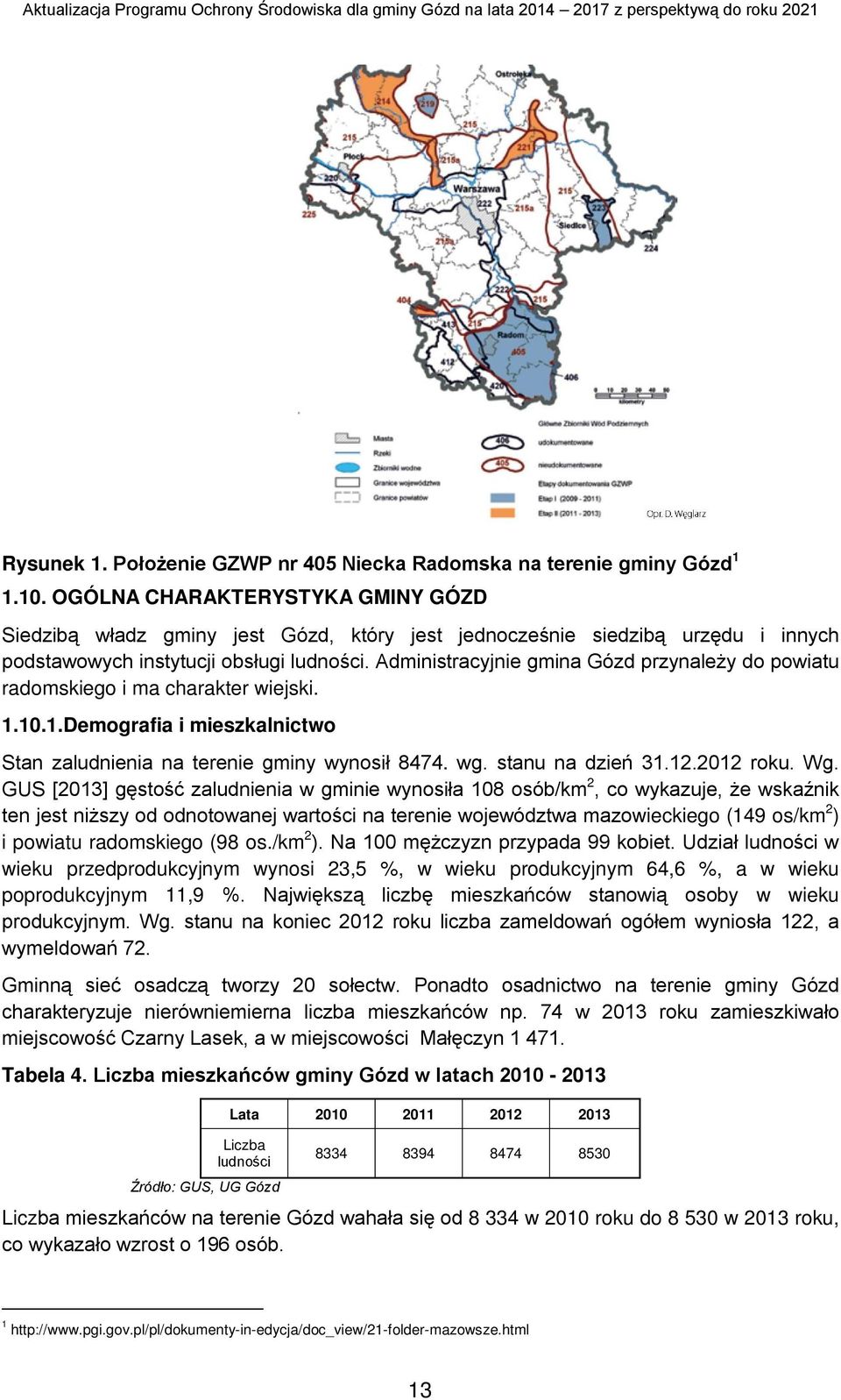 Administracyjnie gmina Gózd przynależy do powiatu radomskiego i ma charakter wiejski. 1.10.1.Demografia i mieszkalnictwo Stan zaludnienia na terenie gminy wynosił 8474. wg. stanu na dzień 31.12.