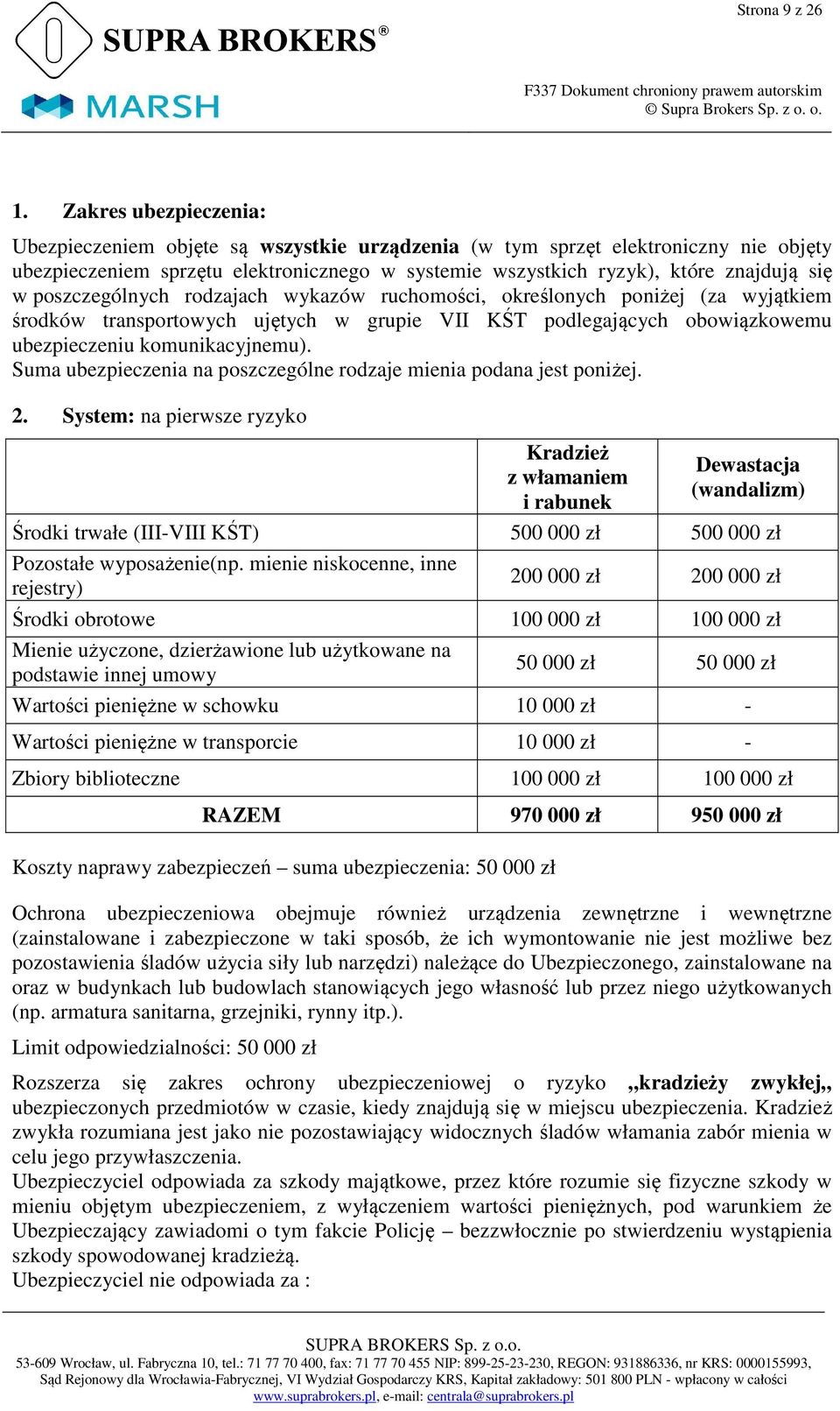 poszczególnych rodzajach wykazów ruchomości, określonych poniżej (za wyjątkiem środków transportowych ujętych w grupie VII KŚT podlegających obowiązkowemu ubezpieczeniu komunikacyjnemu).